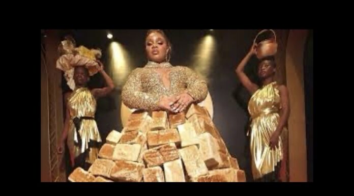 Unique Dress made from 500 loaves turns heads at African film awards (AMVCA)
